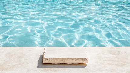 Obraz premium serene poolside scene with clear water and stone slab