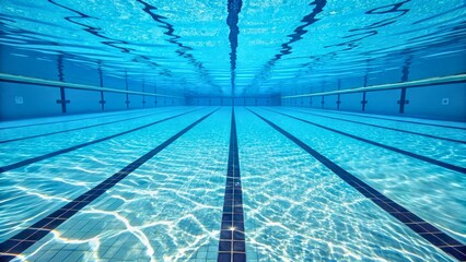 Clear Blue Water in Swimming Pool with Lanes and Reflections for Recreation and Fitness Use