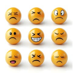 Fototapeta premium Diverse Set of Expressive Emoji like Graphic Symbols Depicting Various Human Emotional Reactions