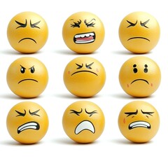 Fototapeta premium Collection of Emotive Spherical Icons Showing Diverse Facial Expressions