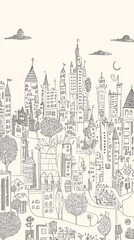 Naklejka premium Engaging Doodle of an Imaginative Cityscape in Monochrome Style