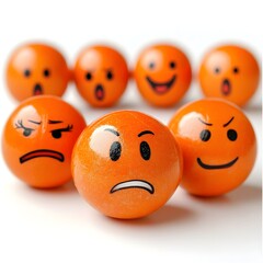 Fototapeta premium Assortment of Expressive Orange Emoji Balls Displaying Diverse Human Emotions