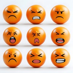 Fototapeta premium Compilation of Genuine Human Emotions Depicted Through Expressive Facial Expressions on Orange Circles