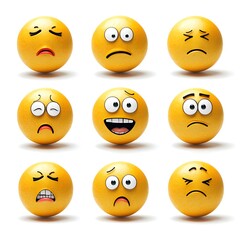 Fototapeta premium Diverse Collection of Expressive Yellow Emoji Style Faces Depicting a Range of Human Emotions