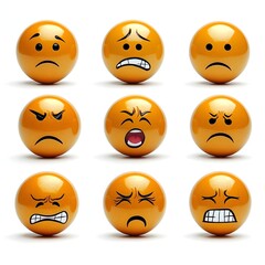 Fototapeta premium Diverse Emotional Facial Expressions Depicted in Vibrant Orange Spherical Icons on White Background