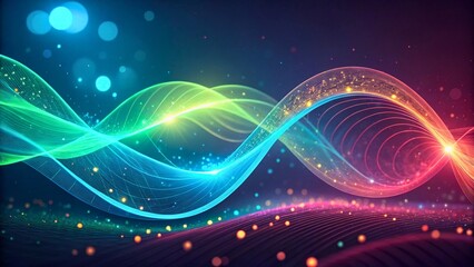 Colorful Waves with Light Particles and Bokeh Effect in Dark Background