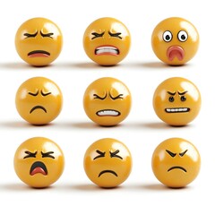 Fototapeta premium Authentic 3D Spherical Emoji like Facial Expressions Depicting a Range of Human Emotions on Isolated White Background