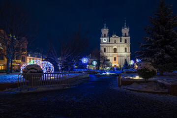 St. Fransis Xavier Cathedral in Grodno city at night
