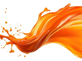 Vibrant orange paint fluid flowing on a white background, creates a visual effect, generative AI