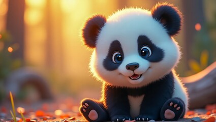 AI-generated images of a storybook character 3D animation-style cute playful baby Panada