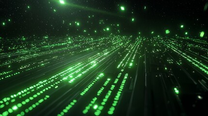 Obraz premium Cascading Rows of Green Binary Digits in Digital Space