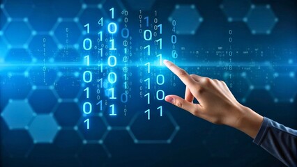 Fototapeta premium Digital Interaction with Binary Code and Data Streams on Futuristic Background