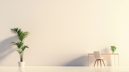 minimalist home office featuring desk, chair, and potted plants creates serene workspace