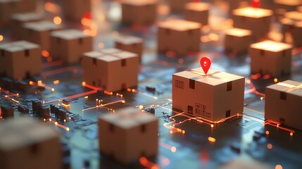 Digital network of package delivery logistics.