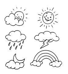 weather doodle vector set illustration with hand drawn sketch