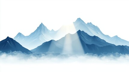 Fototapeta premium Serene Mountain Landscape with Soft Rays of Light and Mist in the Foreground Capturing Nature's Beauty and Tranquility
