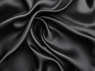 Fototapeta premium Elegant black silk fabric with soft folds and smooth texture for background or design use