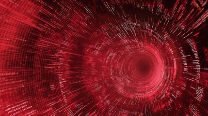 Swirling Red Spiral with Dynamic Text Elements and Abstract Design