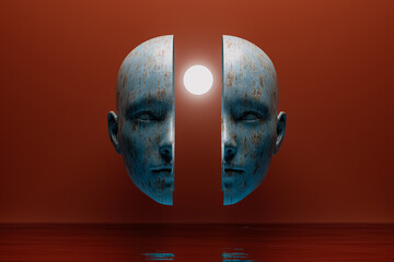 Creative expression through split heads and luminous sphere concept