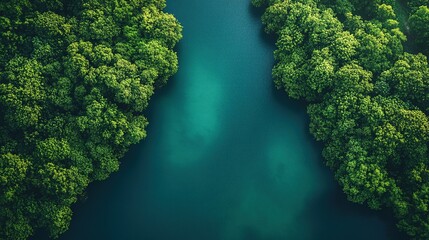 Naklejka premium Aerial view of tranquil turquoise river flowing through lush green forest