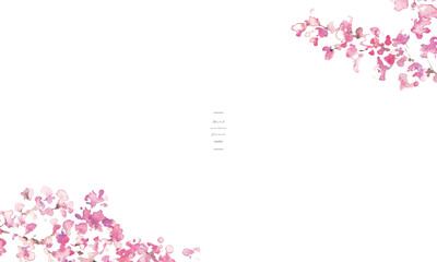 水彩画。水彩タッチのの春の桜ベクターイラスト。桜の満開背景フレーム。Watercolor painting. Spring cherry blossoms vector illustration with watercolor touch. Cherry blossoms in full bloom background frame.