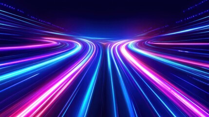 Futuristic highway, glowing neon streaks, night, speed, technology, website banner