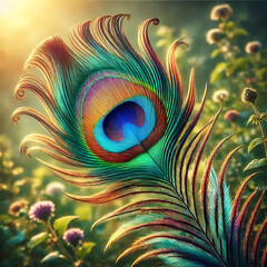 peacock feather on a black background