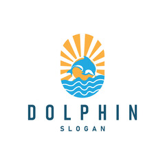 simple design open sea animal dolphin logo with simple sea dolphin concept illustration template