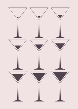 Glasses with different amounts of martini