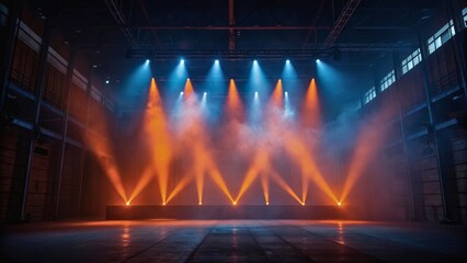 Stunning Stage Lighting with Colorful Spotlights in a Large Indoor Venue