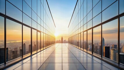 Stunning Sunset View from Modern High-Rise Building with City Skyline in Background