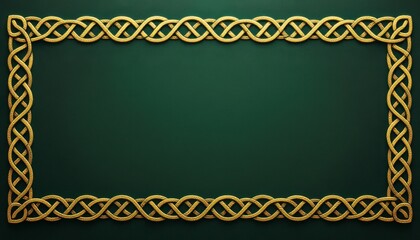 Intricate gold celtic knot border on rich green background