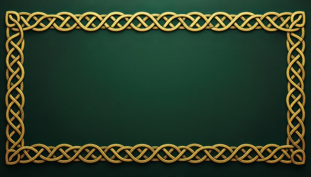 Intricate gold celtic knot border on rich green background