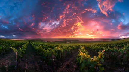 Obraz premium Photo of a summer vineyard at sunset