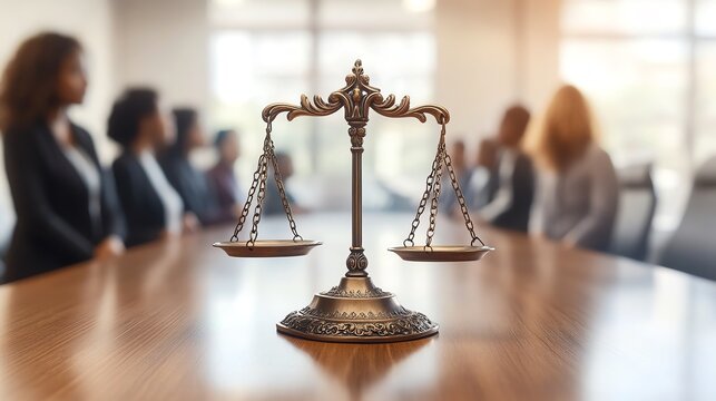 Symbol of justice in a meeting room.