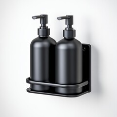 Obraz premium Modern Matte Black Double Soap Dispensers Wall Mounted, Generative AI.