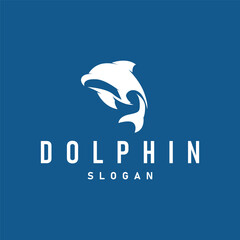simple design open sea animal dolphin logo with simple sea dolphin concept illustration template