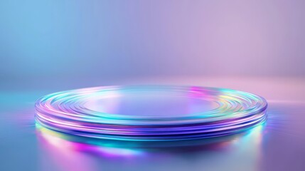 Vibrant Iridescent Swirl Metamaterial Plate on Modern Background