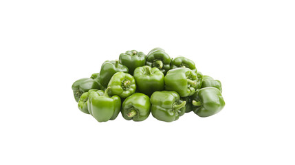 Pile of green bell peppers on a white background
