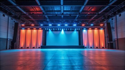 Fototapeta premium Modern Event Stage with Colorful Lighting and Empty Space for Presentations and Performances