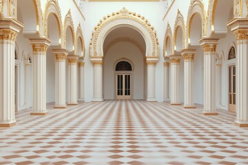 Fototapeta premium Elegant Architectural Interior with Grand Arches and Columns
