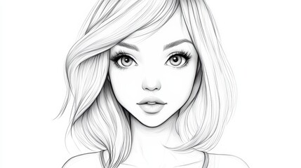 Fototapeta premium Captivating drawing of a woman with flowing hair, timeless portrait of beauty and elegance