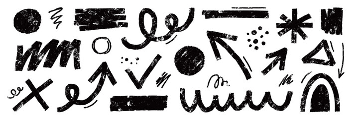 Brush line shape background abstract texture paint set. Hand drawn sketch doodle scribble brush geometric shape crayon effect background. Abstract arrow, circle, zigzag vector illustration.