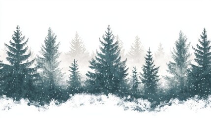 Obraz premium Winter Landscape with Snowy Pine Trees in a Serene Forest Setting for Holiday and Nature Themes