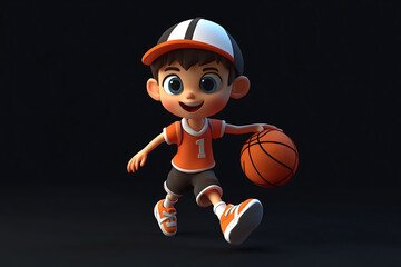a man playing basketball, basketball player, black background, 3d rendering, 3d, illustration, vector
