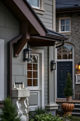 Elegant Gray House Exterior: Architectural Details and Landscaping