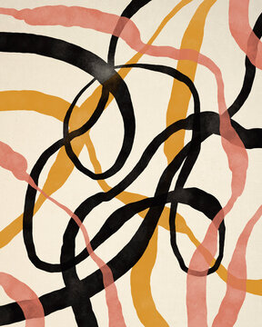 Abstract Watercolor Design Of Twisted Tangled Lines 