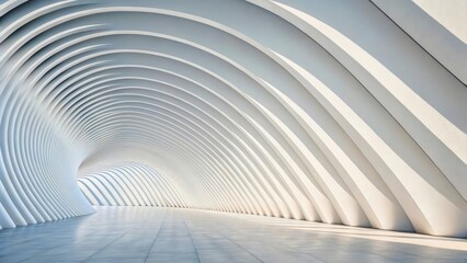 Abstract modern interior with curved white walls and smooth flooring in a spacious environment