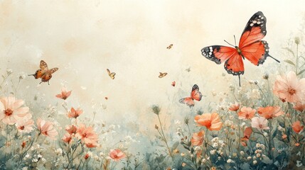 Beautiful Butterfly and Flower Landscape