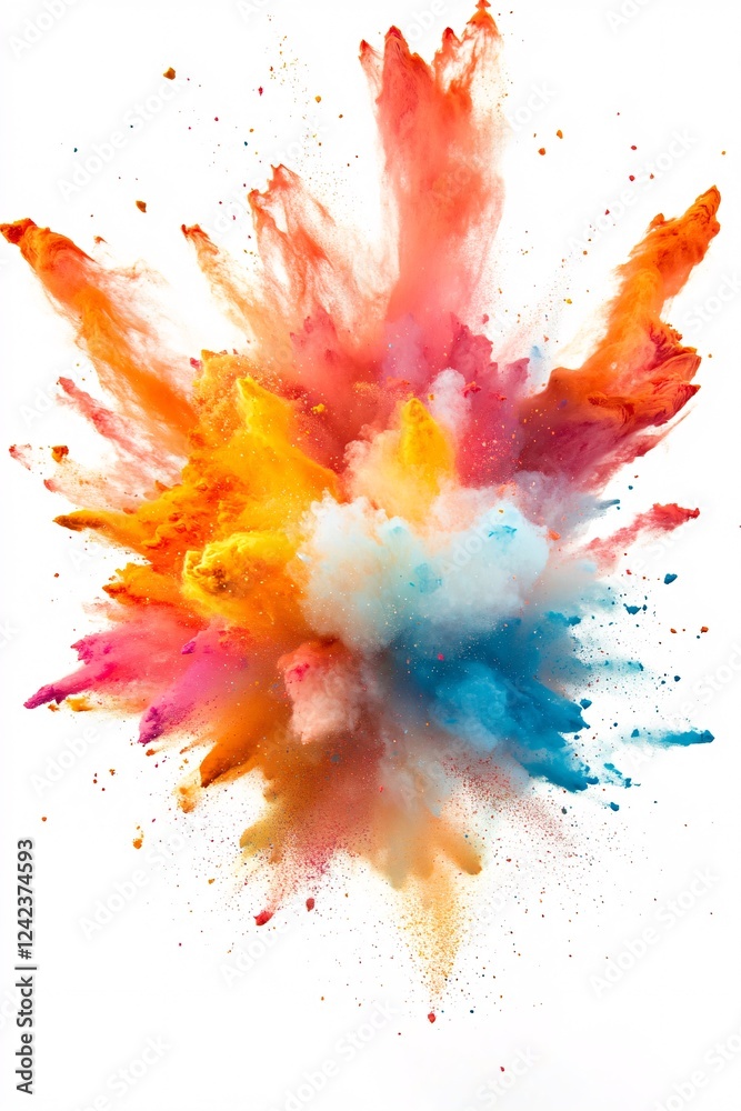 Aufkleber Vibrant explosion of colorful powder against a white backdrop creates a mesmerizing display